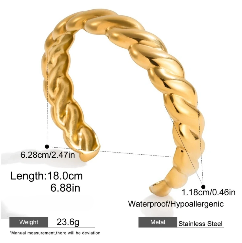 New Style Stainless Steel 18K Gold Plated Waterproof Jewelry Two Tone Twisted Daily Wear Women Open Bracelet YF6638