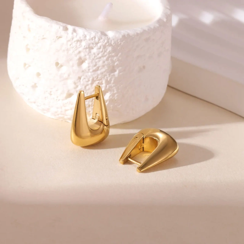 Minimalist Temperament Texture Square Earrings Water Drop Earrings 18K Gold Plated Waterproof Stainless Steel YF8233