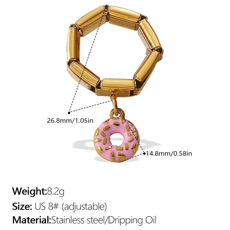 New DIY Pendant Ring Ring Gold Multi Element Pendant Ring Women 18K Gold Plated Waterproof Stainless Steel YF8199
