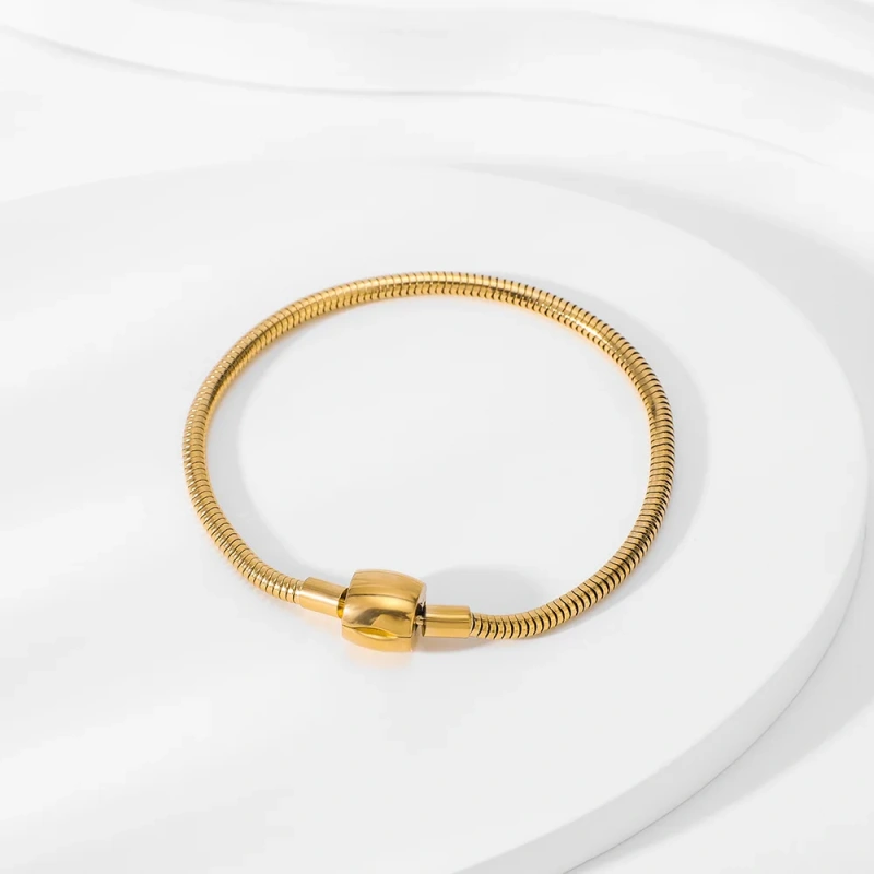 Personalized Fashion Glossy Soft Snake Bone Bracelet 18K Gold Plated Waterproof Stainless Steel Bracelet for Couple YF8085