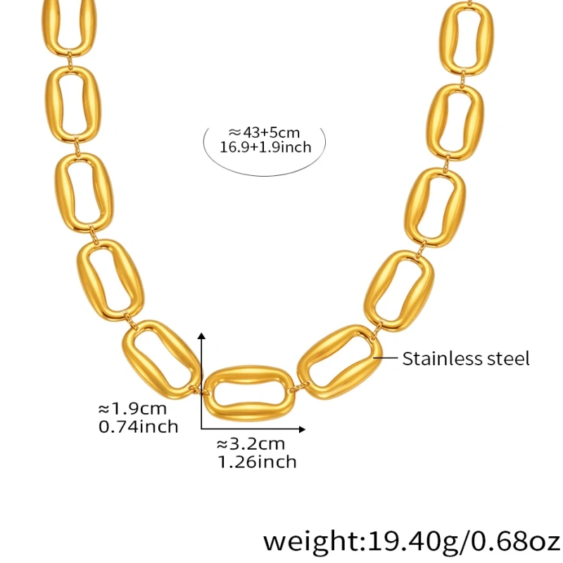 High Polished Stainless Steel Rectangular Necklace Bracelet Jewelry Set 18K Gold Plated Waterproof Stainless Steel YF8166