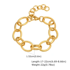 Stylish Womens Stainless Steel Glossy Bracelet Embossed Hand Jewelry Gold 18K Gold Plated Waterproof Stainless Steel YF8158