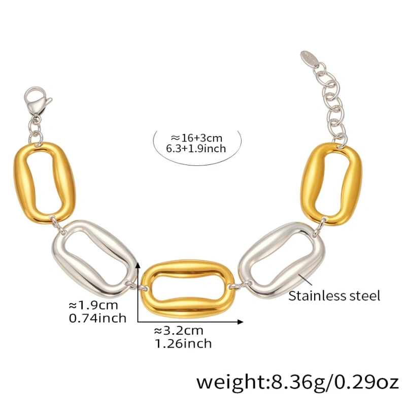 High Polished Stainless Steel Rectangular Necklace Bracelet Jewelry Set 18K Gold Plated Waterproof Stainless Steel YF8166
