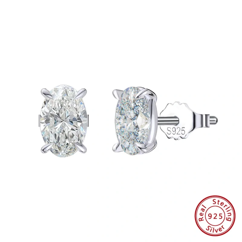 Temperament Oval Super Flash Zircon Stud Earrings 925 Sterling Silver Hypoallergenic Earrings for Gift YF8090