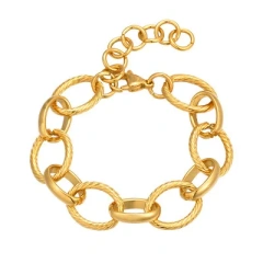 Stylish Womens Stainless Steel Glossy Bracelet Embossed Hand Jewelry Gold 18K Gold Plated Waterproof Stainless Steel YF8158