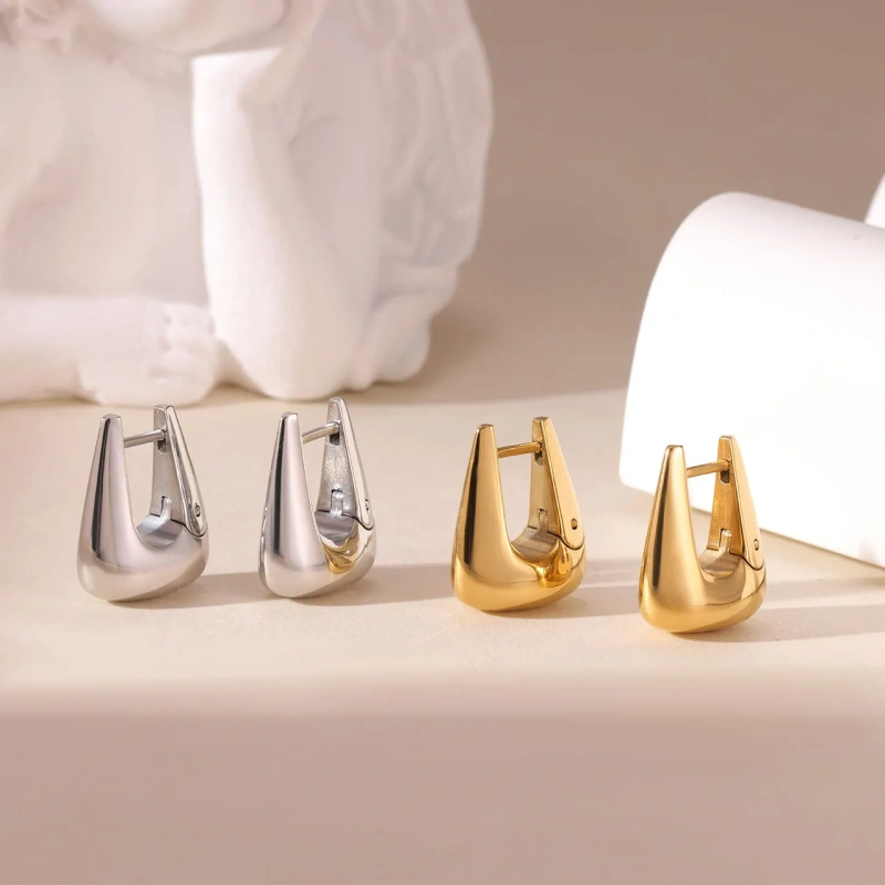 Minimalist Temperament Texture Square Earrings Water Drop Earrings 18K Gold Plated Waterproof Stainless Steel YF8233
