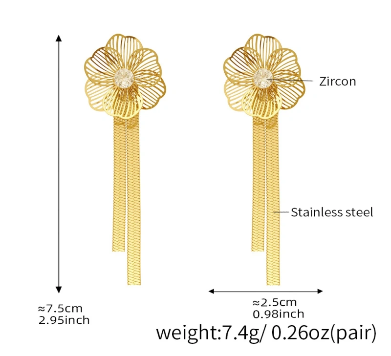 Exquisite Flower Jewelry Set with Necklace Bracelet  Ring Earrings 18k Gold Plated  Waterproof Stainless Steel for Gift YF8007