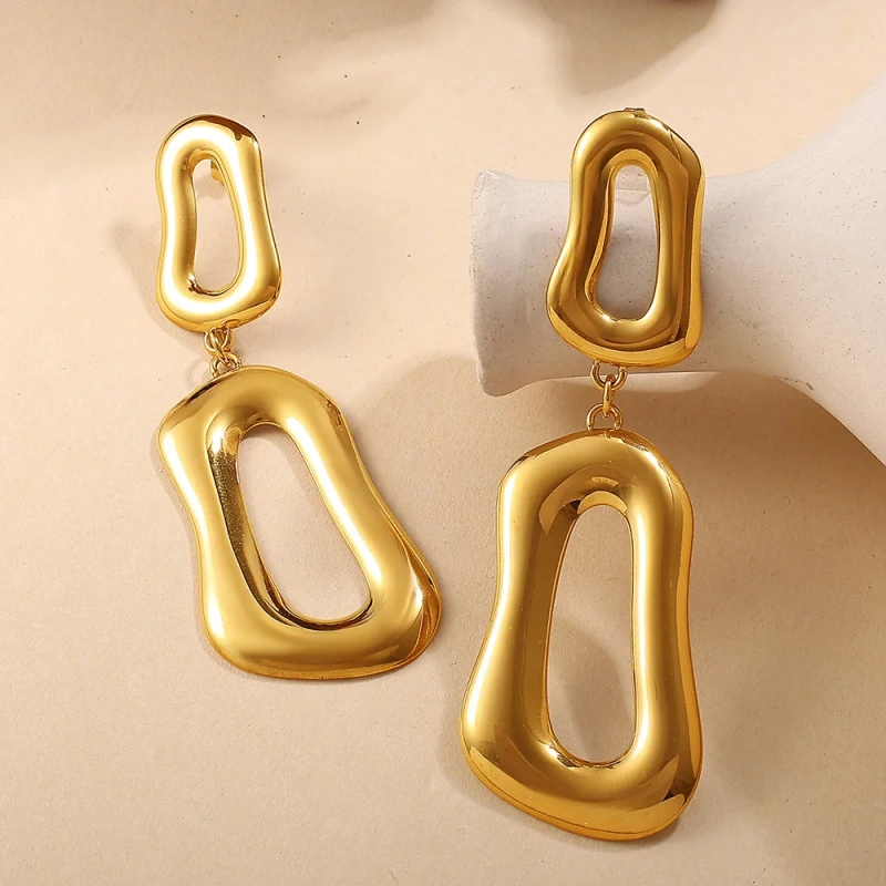 Niche Premium Geometric Irregular Ring Earrings 18K Gold Plated Waterproof Stainless Steel YF8170