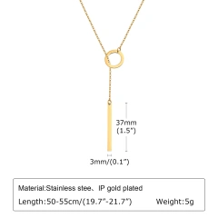 Niche Cross Chain Ring Necklace Gold Rectangular Bar Adjustable Clavicle Chain 18K Gold Plated Waterproof Stainless Steel YF8145