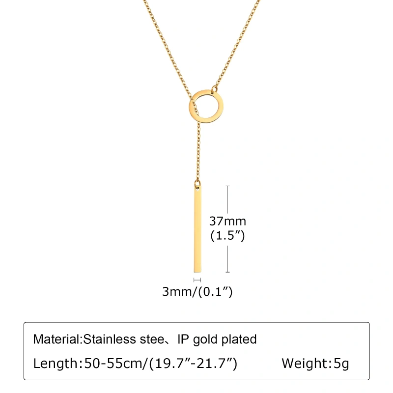 Niche Cross Chain Ring Necklace Gold Rectangular Bar Adjustable Clavicle Chain 18K Gold Plated Waterproof Stainless Steel YF8145