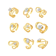 Stylish Womens Zircon Geometric Lines Open Ring Adjustable 18k Gold Plated Waterproof Stainless Steel YF8128