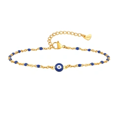 Temperament Blue Rice Bead Foot Decoration Devils Eye Anklet Gold 18K Gold Plated Waterproof Stainless Steel YF8138