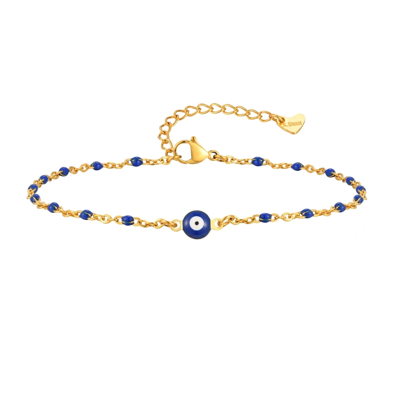 Temperament Blue Rice Bead Foot Decoration Devils Eye Anklet Gold 18K Gold Plated Waterproof Stainless Steel YF8138