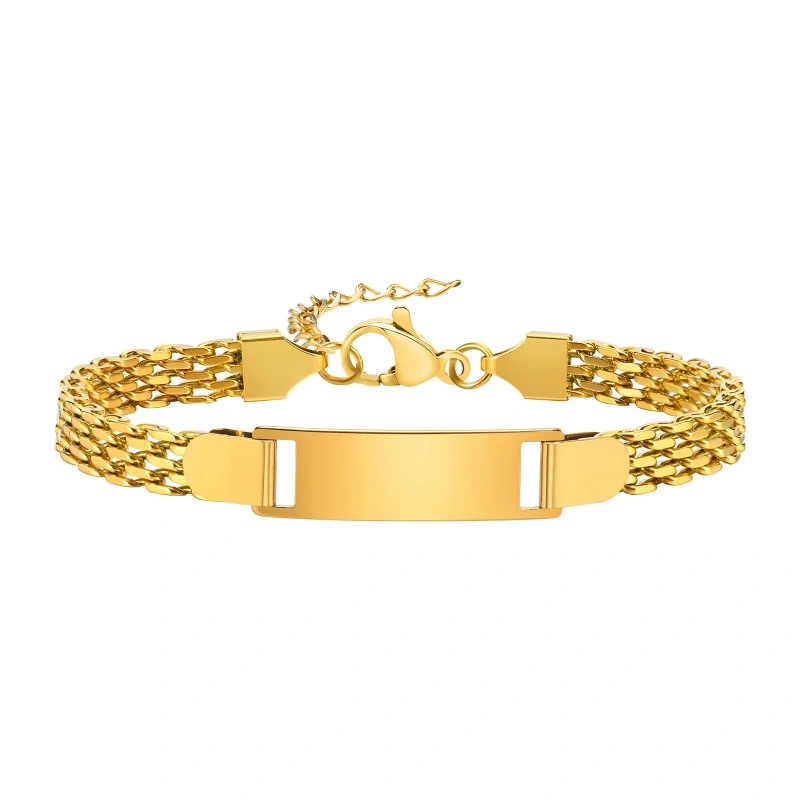 Mesh Bracelet Blank Bend Plate Engraveable DIY Bracelet Kids Womens18k Gold Plated Waterproof Stainless Steel YF8129b