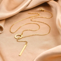 Niche Cross Chain Ring Necklace Gold Rectangular Bar Adjustable Clavicle Chain 18K Gold Plated Waterproof Stainless Steel YF8145