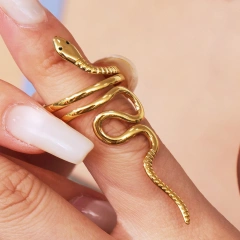 Distinctive Two Tone Snake Shape 18K Gold Plated Waterproof Stainless Steel Index Finger Ring for Party YF8009