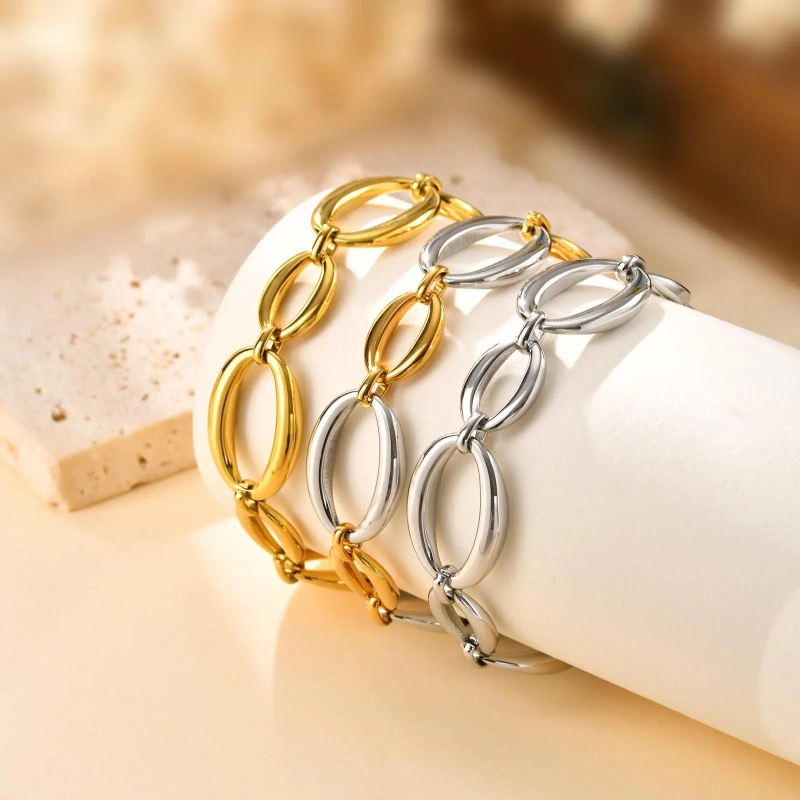 Simple Large Chain Geometric Bracelet Necklace 18k Gold Plated Waterproof Stainless Steel Jewelry Set Gift YF8125