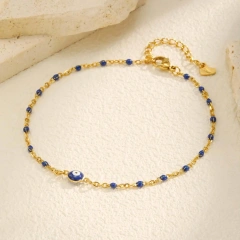 Temperament Blue Rice Bead Foot Decoration Devils Eye Anklet Gold 18K Gold Plated Waterproof Stainless Steel YF8138