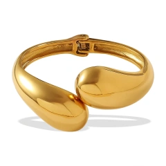 Metallic Glossy Water Drop Titanium Steel Bracelet Womens Open Bracelet 18K Gold Plated Waterproof Stainless Steel YF8114