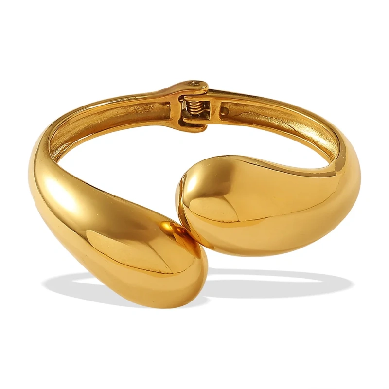 Metallic Glossy Water Drop Titanium Steel Bracelet Womens Open Bracelet 18K Gold Plated Waterproof Stainless Steel YF8114