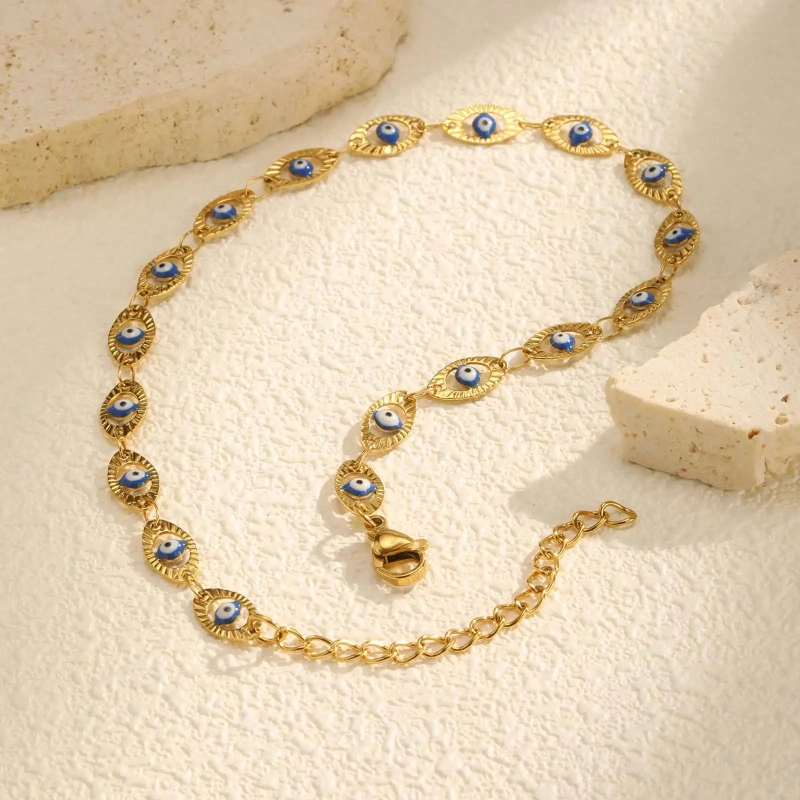 Vintage Anklets Embossed Devils Eye Anklets Gold 18K Gold Plated Waterproof Stainless Steel YF8139