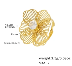 Exquisite Flower Jewelry Set with Necklace Bracelet  Ring Earrings 18k Gold Plated  Waterproof Stainless Steel for Gift YF8007