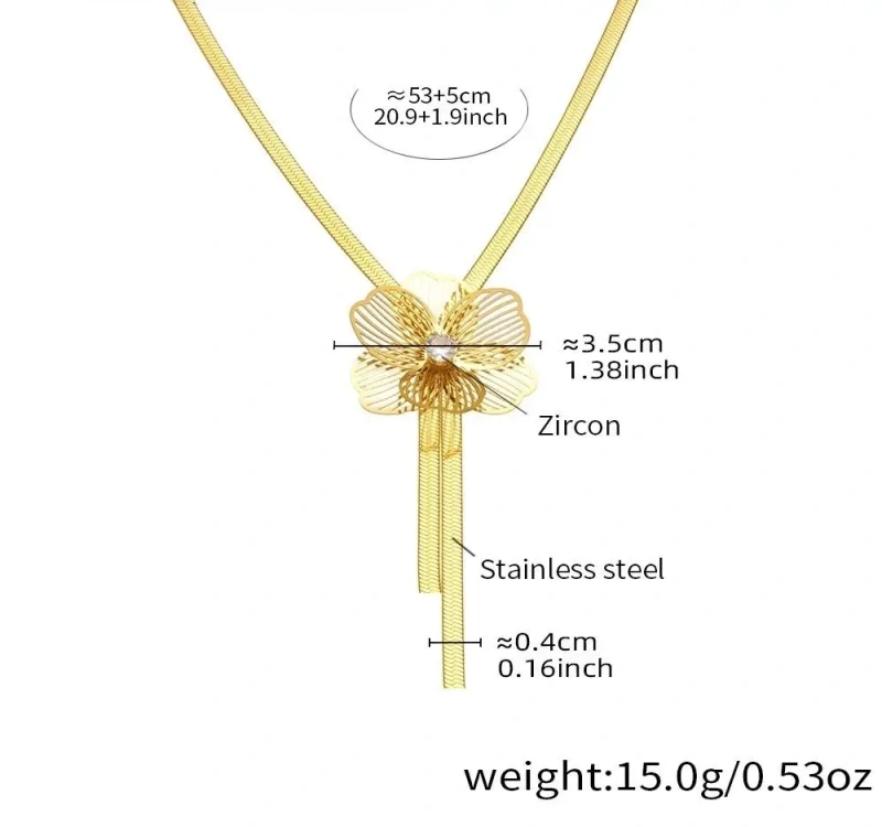 Exquisite Flower Jewelry Set with Necklace Bracelet  Ring Earrings 18k Gold Plated  Waterproof Stainless Steel for Gift YF8007