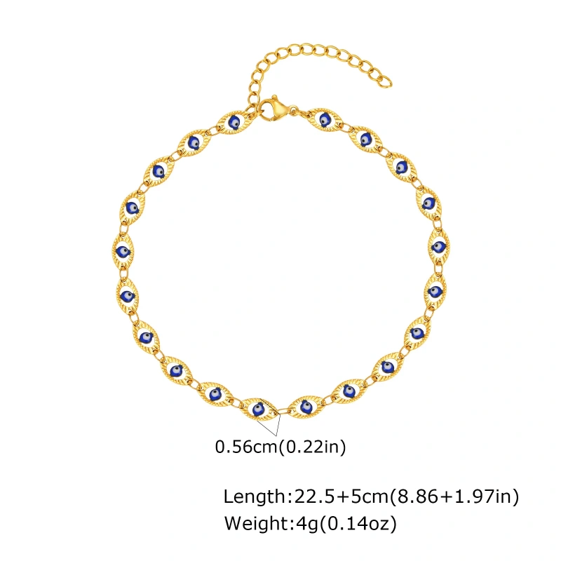 Vintage Anklets Embossed Devils Eye Anklets Gold 18K Gold Plated Waterproof Stainless Steel YF8139