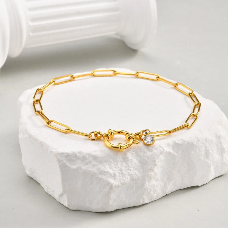 Beach Ankle Bracelet Rectangular Chain Bubble Buckle Anklet Gold 18K Gold Plated Waterproof Stainless Steel YF8148