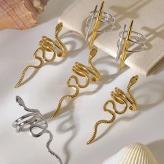 Distinctive Two Tone Snake Shape 18K Gold Plated Waterproof Stainless Steel Index Finger Ring for Party YF8009