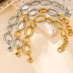 Simple Large Chain Geometric Bracelet Necklace 18k Gold Plated Waterproof Stainless Steel Jewelry Set Gift YF8125
