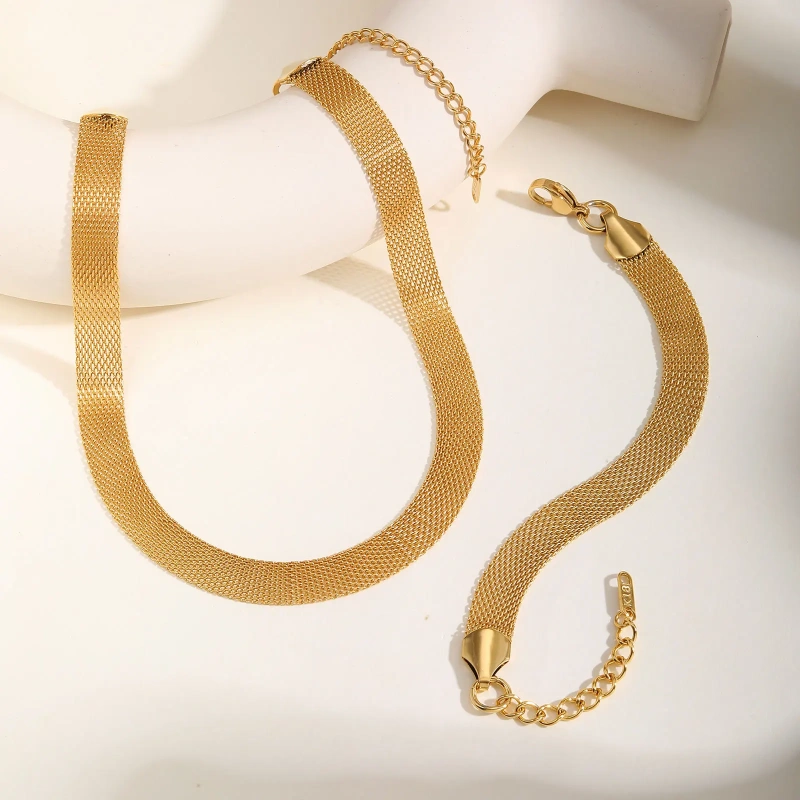 Stylish Versatile Stainless Steel Mesh Strap Necklace Gold Collarbone Chain 18K Gold Plated Waterproof Stainless Steel YF8160