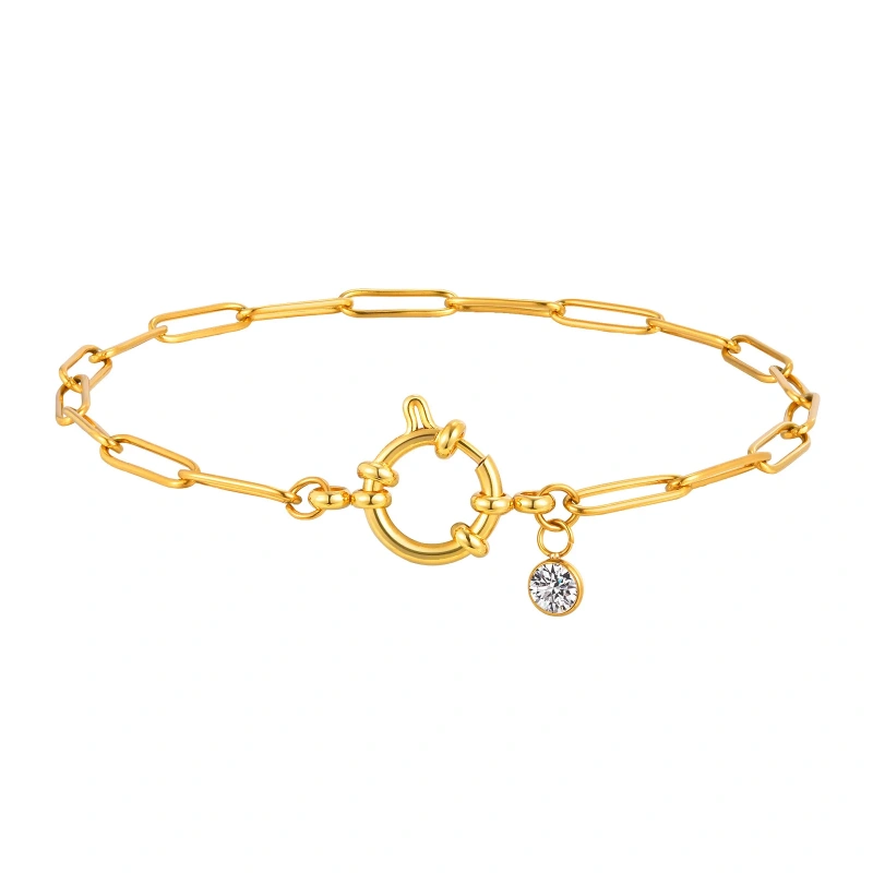 Beach Ankle Bracelet Rectangular Chain Bubble Buckle Anklet Gold 18K Gold Plated Waterproof Stainless Steel YF8148