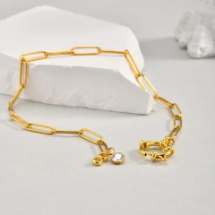 Beach Ankle Bracelet Rectangular Chain Bubble Buckle Anklet Gold 18K Gold Plated Waterproof Stainless Steel YF8148