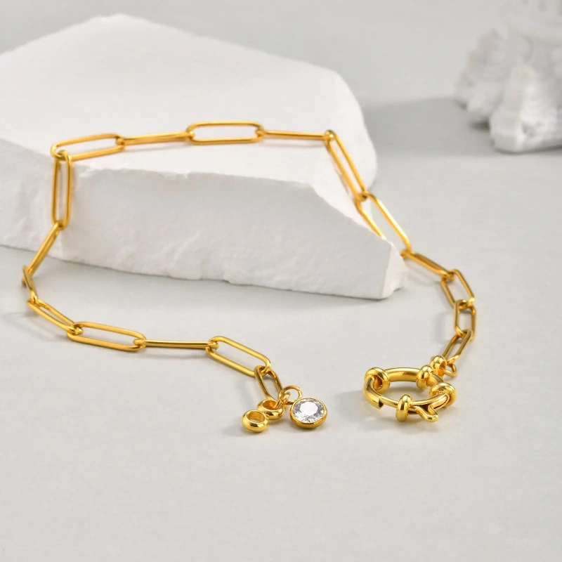 Beach Ankle Bracelet Rectangular Chain Bubble Buckle Anklet Gold 18K Gold Plated Waterproof Stainless Steel YF8148