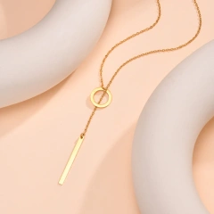 Niche Cross Chain Ring Necklace Gold Rectangular Bar Adjustable Clavicle Chain 18K Gold Plated Waterproof Stainless Steel YF8145