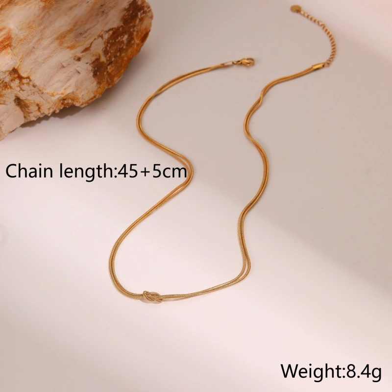 Ins Knotted Chain Necklace Bracelet Stud Earrings 18k Gold Plated Waterproof Stainless Steel Jewelry Set for Women YF8064