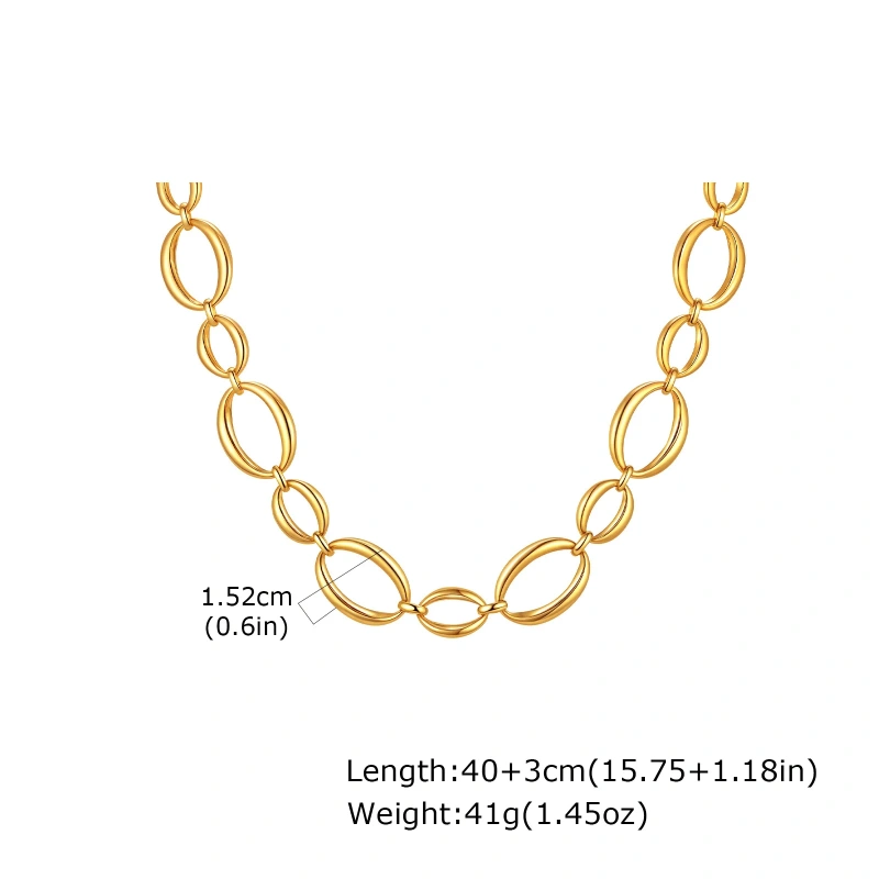 Simple Large Chain Geometric Bracelet Necklace 18k Gold Plated Waterproof Stainless Steel Jewelry Set Gift YF8125