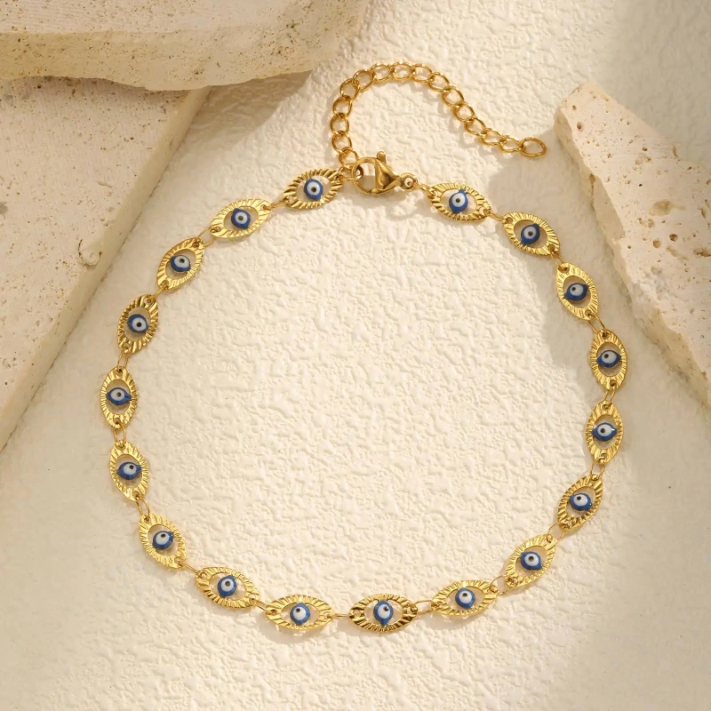 Vintage Anklets Embossed Devils Eye Anklets Gold 18K Gold Plated Waterproof Stainless Steel YF8139