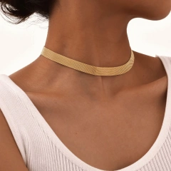 Stylish Versatile Stainless Steel Mesh Strap Necklace Gold Collarbone Chain 18K Gold Plated Waterproof Stainless Steel YF8160