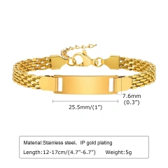 Mesh Bracelet Blank Bend Plate Engraveable DIY Bracelet Kids Womens18k Gold Plated Waterproof Stainless Steel YF8129b