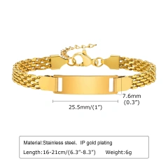 Mesh Bracelet Blank Bend Plate Engraveable DIY Bracelet Kids Womens18k Gold Plated Waterproof Stainless Steel YF8129b