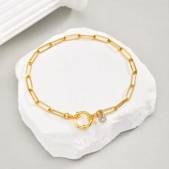 Beach Ankle Bracelet Rectangular Chain Bubble Buckle Anklet Gold 18K Gold Plated Waterproof Stainless Steel YF8148