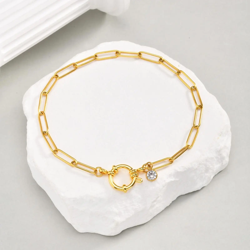 Beach Ankle Bracelet Rectangular Chain Bubble Buckle Anklet Gold 18K Gold Plated Waterproof Stainless Steel YF8148