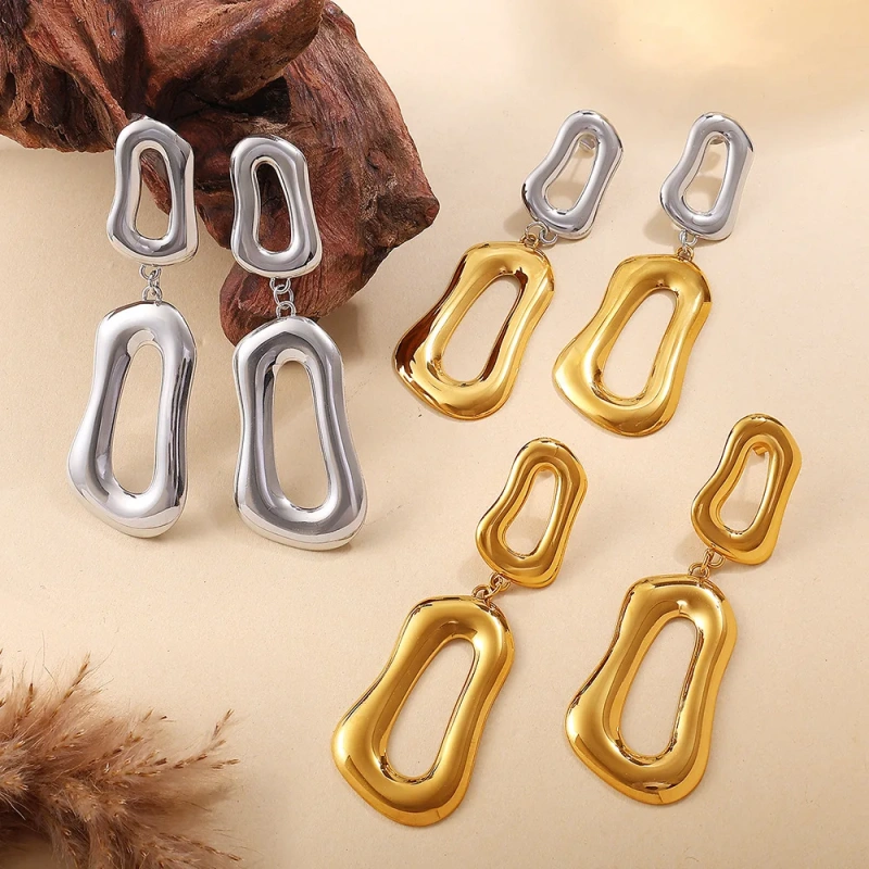 Niche Premium Geometric Irregular Ring Earrings 18K Gold Plated Waterproof Stainless Steel YF8170