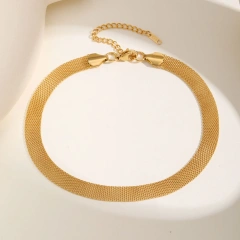 Stylish Versatile Stainless Steel Mesh Strap Necklace Gold Collarbone Chain 18K Gold Plated Waterproof Stainless Steel YF8160
