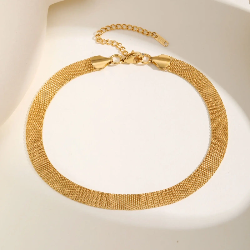 Stylish Versatile Stainless Steel Mesh Strap Necklace Gold Collarbone Chain 18K Gold Plated Waterproof Stainless Steel YF8160