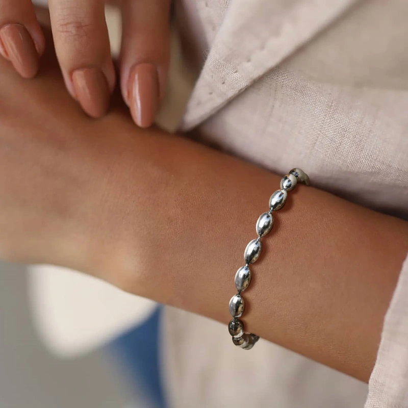 Fashionable Vintage Style Olive Rice Bead Bracelet Womens 18K Gold Plated Waterproof Stainless Steel YF8144