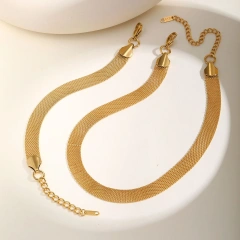 Stylish Versatile Stainless Steel Mesh Strap Necklace Gold Collarbone Chain 18K Gold Plated Waterproof Stainless Steel YF8160