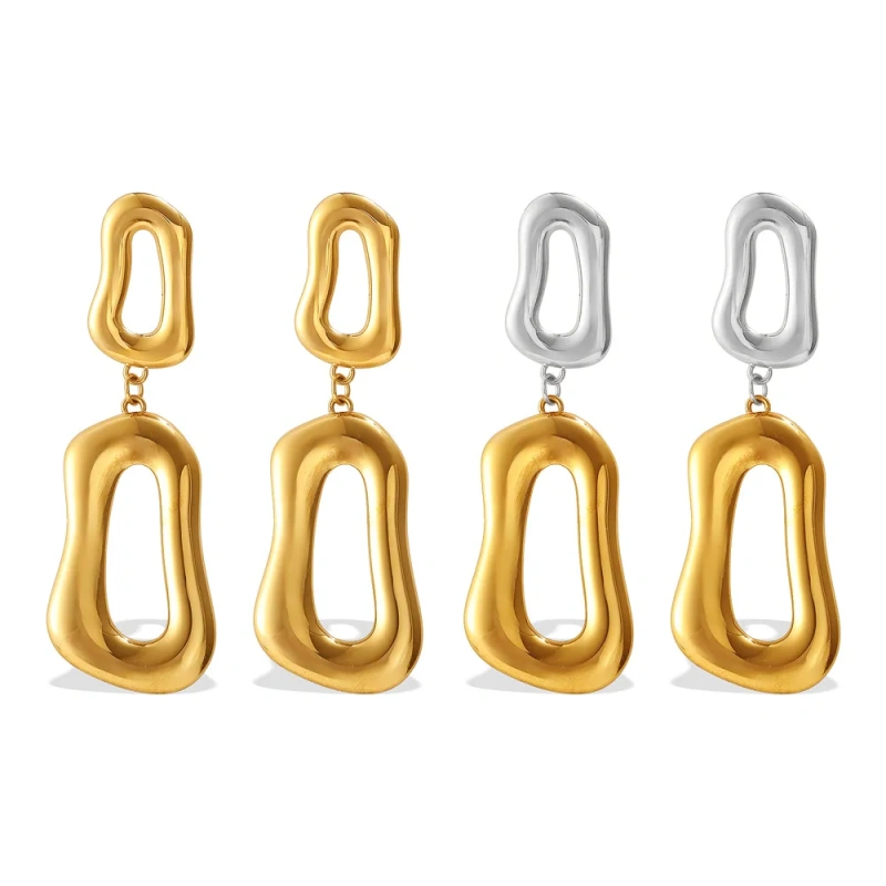 Niche Premium Geometric Irregular Ring Earrings 18K Gold Plated Waterproof Stainless Steel YF8170